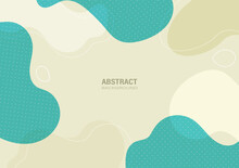Abstract Green And Beige Organic Shapes On A Pastel Color Background. Flat Design And Decorate With White Lines And Dots Pattern For The Banner Template.