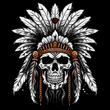 American Indian Skull Head Illustration
