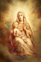 Photo illustration of the Orthodox Mother of God Virgin Mary with the baby biblical picture AI