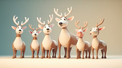 3d cute reindeer mascot character design in winter eve background. Merry christmas and happy new year banner design concept. Generative AI