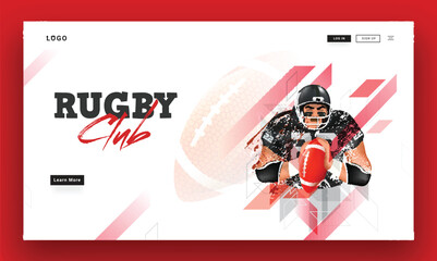 Sticker - Rugby Club Landing Page or Hero Banner with Rugby Player Illustration in Abstract Style.