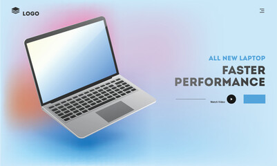 Sticker - Landing Page or Hero Shots with New Arrival Laptop or Computer Notebook for Faster Performance.