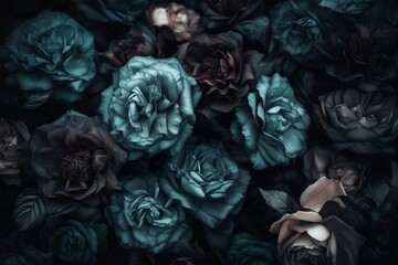 Wall Mural - Pastel abstract floral pattern of black roses for wallpaper, prints, or postcards. Generative AI
