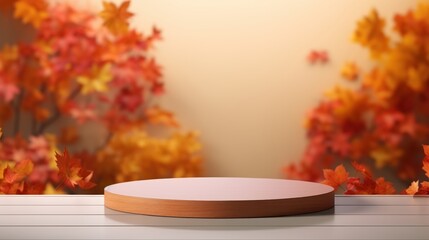 Wall Mural - Empty Podium for Product Display on Autumn Background. Generative Ai