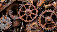 Many Old Rusty Metal Gears Or Machine Parts