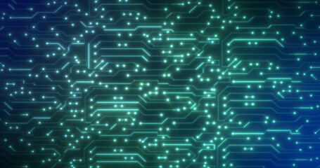 Poster - Abstract background of green computer circuit boards digital hi-tech futuristic of lines and dots