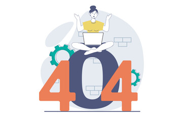 Poster - Page not found concept with people scene in flat design for web. Woman losing internet connection and getting message about problem. Vector illustration for social media banner, marketing material.