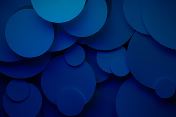 Poster - dark blue gradient abstract background of fly paper circles different size, perspective, top view, t
