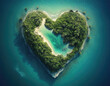 © RocknRoller Studios - Love Travel Concept. Aerial Perspective of Exotic Island in the Shape of a Heart. Generative AI.