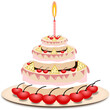 Sweet cake with cherry fruit for birthday pink colorful, png, element, icon
