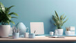 © mizan - Stationery and plant near laptop, Generative AI
