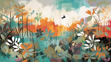 Canvas Print - Beautiful nature background painted with watercolors in warm tones