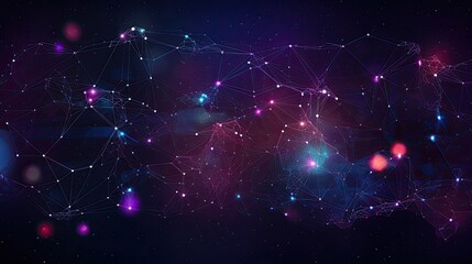 Abstract technology background with interconnected nodes with purple and blue colors