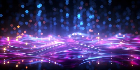 Wall Mural - abstract background with pink blue glowing neon lines and bokeh lights. data transfer concept. digit