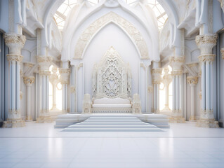 Sticker - Decorated empty throne hall. White throne.