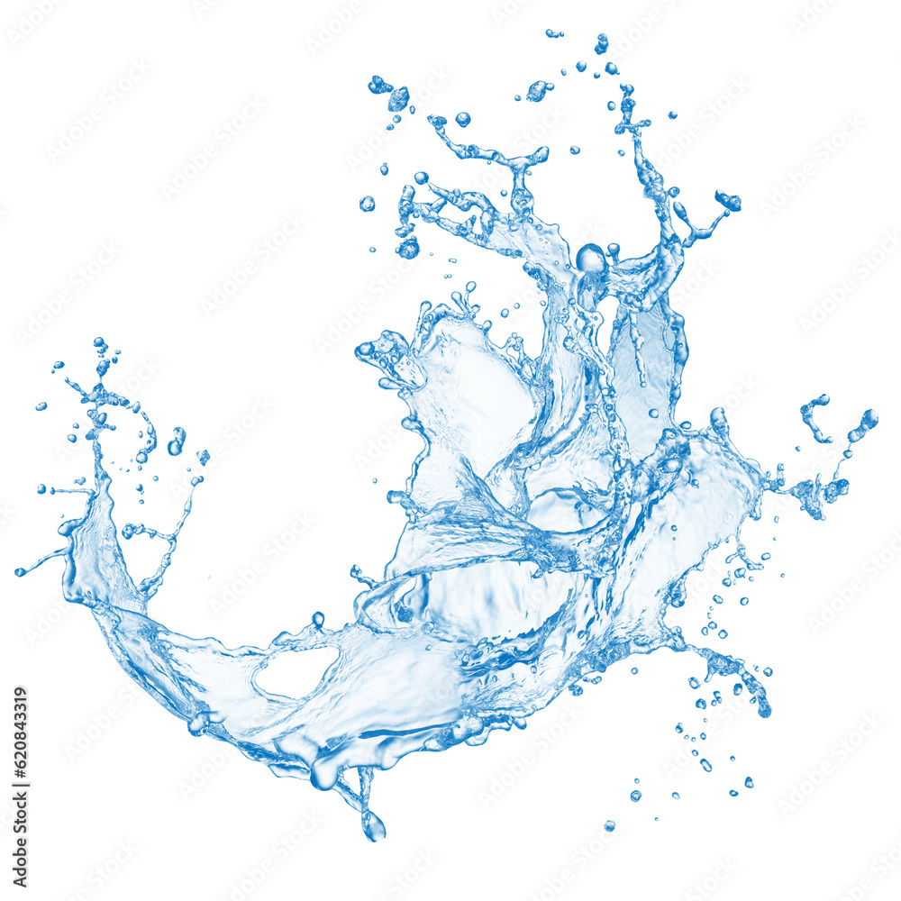 Water splash with isolated transparent background in white background