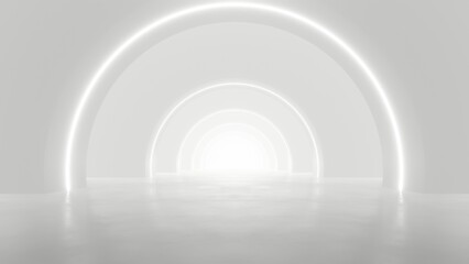 Leinwandbilder - 3d rendering of white abstract sci-fi tunnel, Futuristic spaceship corridor.