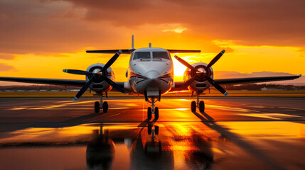 Wall Mural - Dawn Departure: Private Plane Ready for Takeoff at Sunrise