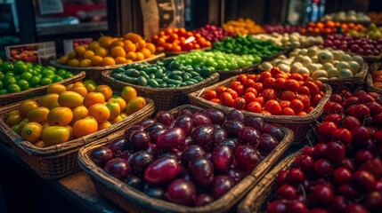 Fresh & Healthy Produce: A Colorful Fiesta of Fruits and Vegetables at Your Neighborhood Market in Barcelona!, generative AIAI Generated