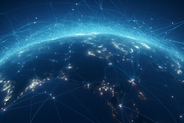 Leinwandbilder - world map and globeal connection, Futuristic Digital Connections: Stylish CGI World Globe in Blue, Symbolizing Human Connectivity