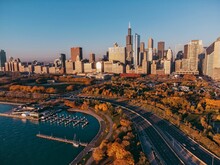 City Skyline At Sunset, Chicago, Illinois, USA