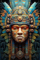 Wall Mural - A digital painting of a man wearing a headdress. Generative AI. Tribal warrior costume design.