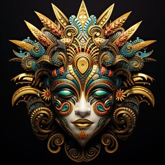 Wall Mural - A gold and blue mask on a black background. Generative AI.