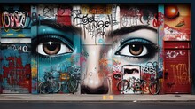 Abstract Street Art Grafitti Background, Face On Wall , Genertive Ai