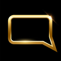 Poster - 3d gold frame of speech bubble, glossy balloon of social media chat on black background