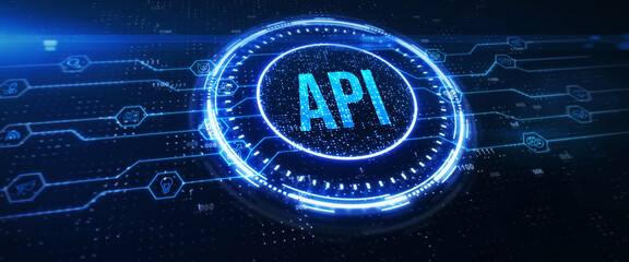 API - Application Programming Interface. Software development tool. Business, modern technology, internet and networking concept. 3d illustration