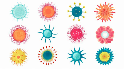 Pack of virus and logos and flat icons isolated on white background