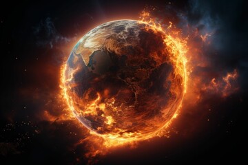 the world burning. planet earth and the global warming challenge. generated with artificial intellig