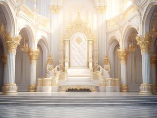 decorated empty throne hall. white throne.