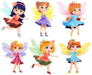 Wall Mural - set of cute fantasy fairies cartoon character