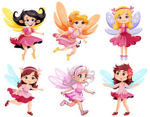 Wall Mural - set of cute fantasy fairies cartoon character