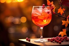  Autumn Beverage Mocktail With Fresh Fruits And Berries, Fall Season Greeting Background Wallpaper, Generative Ai