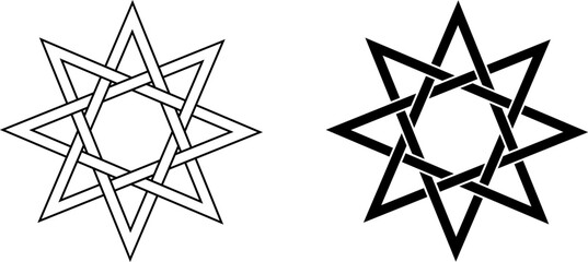 Wall Mural - outline silhouette eight point star octagram icon set