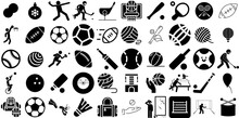 Huge Set Of Ball Icons Collection Flat Vector Silhouettes Goal, Golf, Set, Heavy Graphic Isolated On Transparent Background