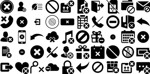 Huge Set Of Cancel Icons Collection Flat Modern Pictogram Icon, Mark, Symbol, Eliminate Doodle For Apps And Websites