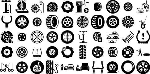 Massive Set Of Tire Icons Set Hand-Drawn Solid Modern Elements Tire, Wheel, Maintain, Icon Element Isolated On White Background