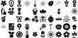 Huge Set Of Flower Icons Set Solid Concept Glyphs Drawn, Princess, Mark, Silhouette Pictogram Isolated On White
