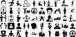 Huge Collection Of Man Icons Pack Black Cartoon Clip Art Profile, Silhouette, Workwear, Carrying Graphic Isolated On White Background