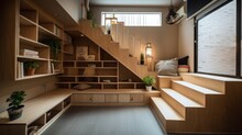 Home Interior Design Small Space Storage Under Stair Area Organize Concept,image Ai Generate