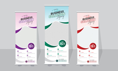 Sticker - Creative business agency stands roll up banner design stands template layout for exhibition with Three colors. editable roll-up banner vector template, tandee banner template,Modern banner..