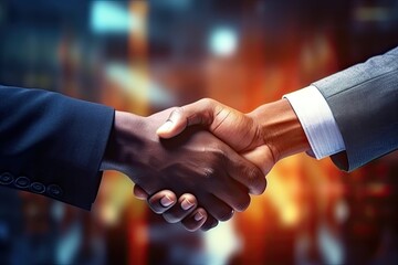 Business partnership meeting. Closeup handshake abstract background, deal.