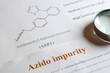 Azido or the Azide impurity also known as azidomethyl biphenyl tetrazole (AZBT) is a carcinogen chemical substance and byproduct during synthesis of active pharmaceutical ingredients. Selective focus.