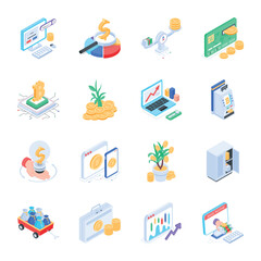 Canvas Print - Set of Finance Growth Isometric Icons 
