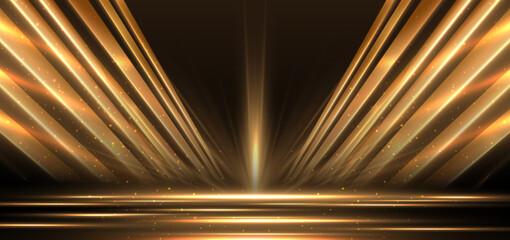 elegant golden scene diagonal glowing with lighting effect sparkle on black background. template pre