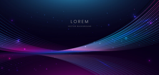 Poster - abstract technology futuristic glowing neon blue and pink wave light lines with speed motion moving 