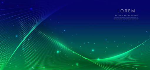abstract blue and green glowing lines curved overlapping background. template premium award design.